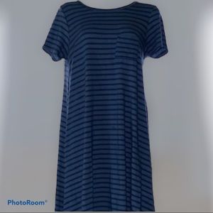 LuLaroe Heathered Blue-Gray & Blue Striped Carly Swing Dress